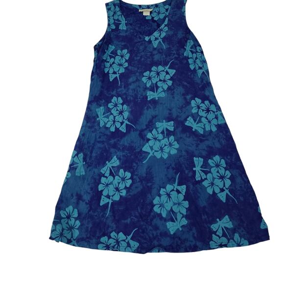 Pineapple Cove Vintage Blue Floral Sundress Hawaiian Tropical Print Coastal M - Picture 3 of 11